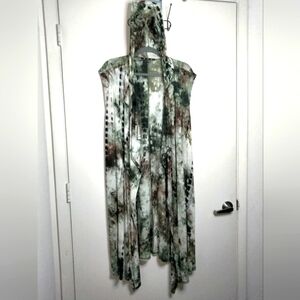Coin (Size 3X) Tie Dye Open Drape Hoodie Duster Cardigan Vest